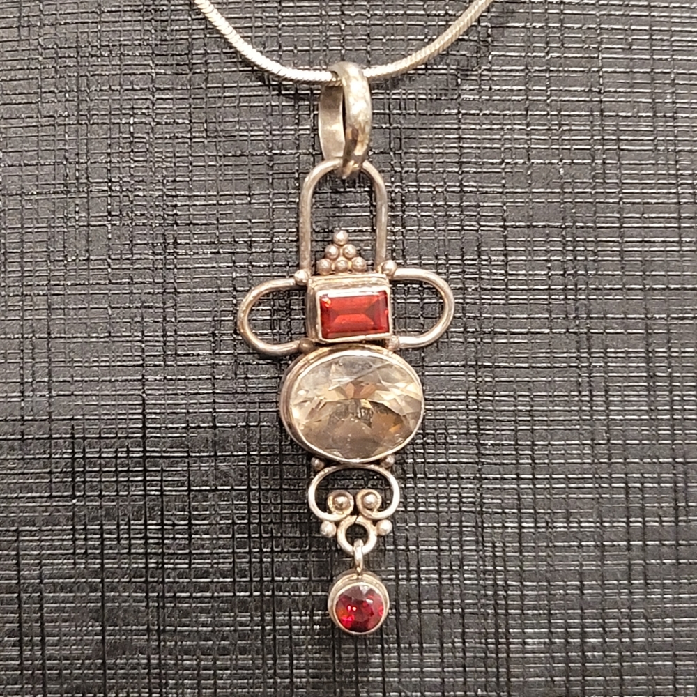 Garnet, Smokey Quartz & Sterling Silver Pendant